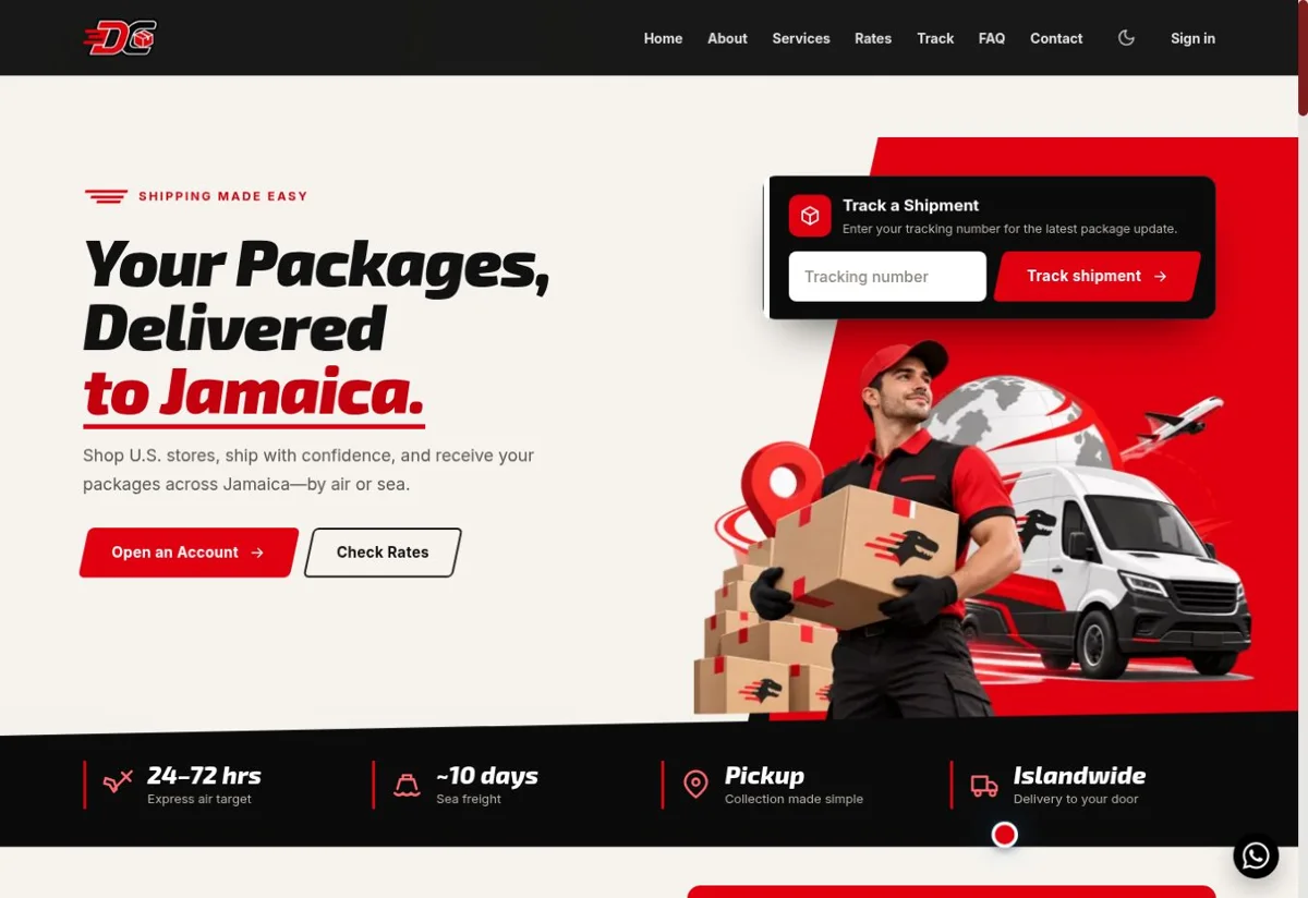 Dino Courier homepage screenshot